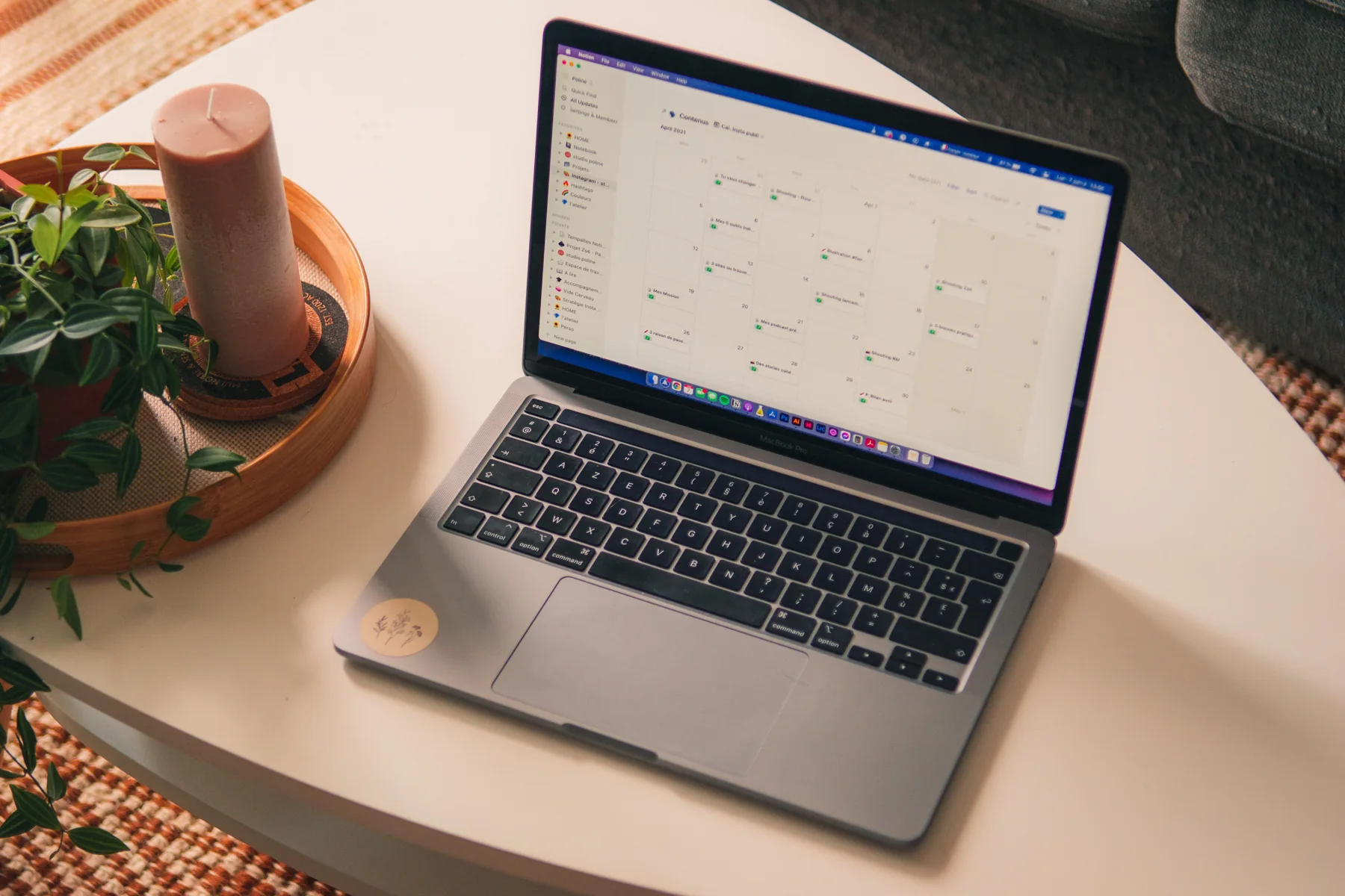 Laptop displaying an organized Notion calendar workspace